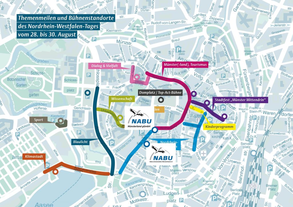 Karte des NRW-Tag 2026 in Münser mit den Standorten des NABU-Münsterland